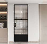 Porte de salle de bain en verre à ouverture latérale avec cadre en alliage d'aluminium de style français, étanche, avec serrure et surface finie