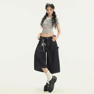 ZONA Pantalon Femme en Denim Américain Rétro Décontracté, Nouvelle Collection Printemps-Été, Coupe Droite Ample à Jambes Larges, Longueur Sept-Huizièmes, avec Broderie Streetwear Unique - Product Image 3