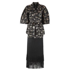 Women's African-inspired Pleated Print <b>Blazer</b>-collar Top Stamped Lettering Paired Tassel Skirt 2-piece <b>Set</b> Fashion - Product Image 3