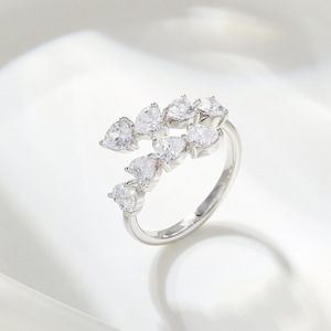 Heart-Shaped <b>Crystal</b> <b>Ring</b> Adjustable Open Design Claw Setting Everyday Wear Jewelry - Product Image 1