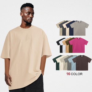 T-shirt décontracté à manches courtes et col rond en coton 40s 220 g/m² de couleur unie pour homme - Product Image 1