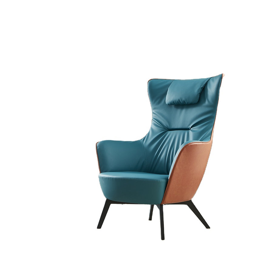 Moderner Stuhl mit hoher Rückenlehne und Armlehne Metall Stahl beine Leder Wohnzimmer Freizeit Lounge Chair Hotel Accent Chair