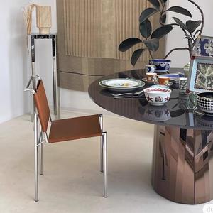 Italian Minimalist Leather Dining <b>Chair</b> Stainless Steel Frame Upholstered Dining Room <b>Chair</b> - Product Image 3