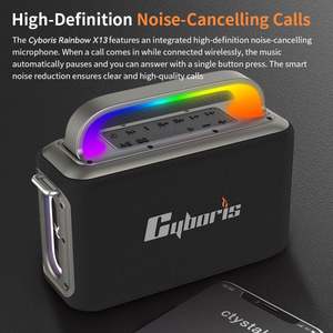 Караоке-система Cyboris X13 2025: Новая портативная беспроводная колонка 200 Вт с 2 беспроводными микрофонами, Aux 6,5 м, RGB LED подсветкой и мощным басом - Product Image 5