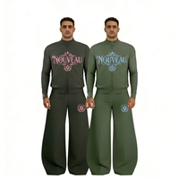 Ensemble de survêtement unisexe grande taille avec impression graphique personnalisée, style streetwear vintage, veste zippée intégrale et pantalon large, deux pièces