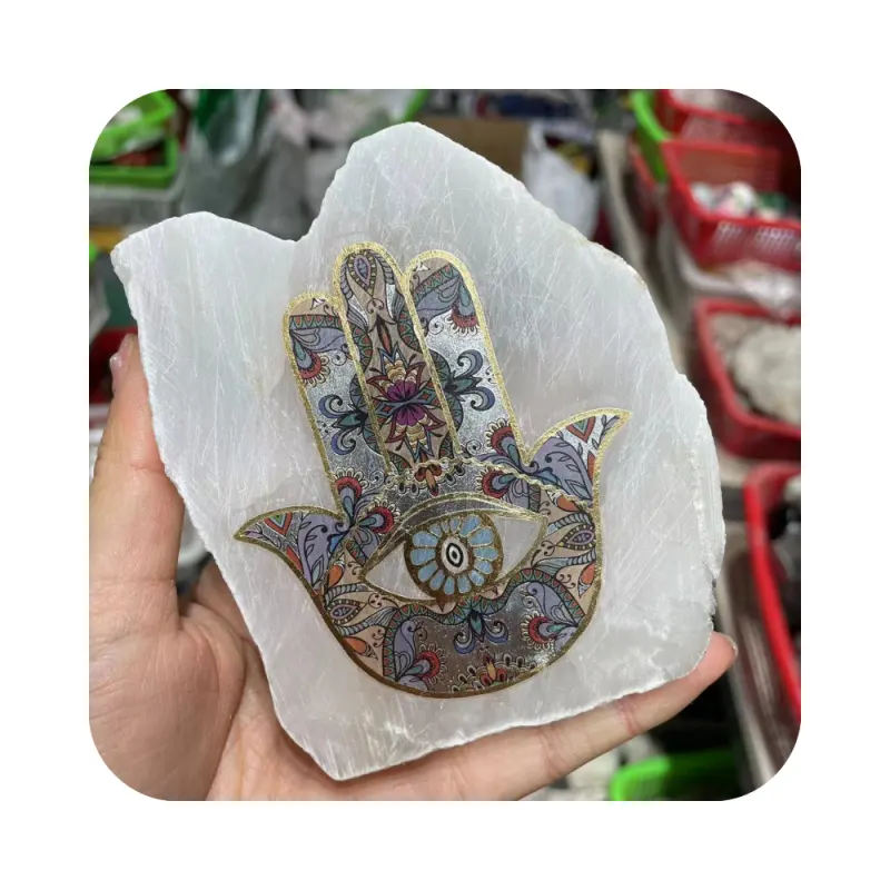 Bán Buôn Selenite Tự Nhiên Thạch Anh Chữa Bệnh Tinh Thể Đá Nguyên Đá Quý Slab Với Fatima Tay Selenite Chakra Cho Phong Thủy