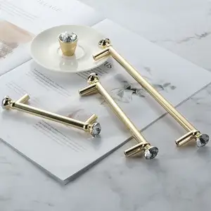 Furniture Luxury Ornate Cabinet Drawer Handle Square <strong>Gold</strong> <strong>Crystal</strong> Handle Zinc Alloy Door Handle - Product Image 1