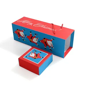 बायोडिग्रेडेबल 2024 क्रिसमस उपहार पैकेजिंग लक्जरी वाइन बोतल पैकेजिंग बॉक्स रस्सी हैंडल के साथ कस्टम वाइन पैकेजिंग बॉक्स