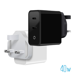 Cargador <span class=keywords><strong>de</strong></span> Pared Premium OEM con Enchufe UK, Completo para Teléfonos Móviles, 40W, 2 Puertos <span class=keywords><strong>USB</strong></span>-<span class=keywords><strong>C</strong></span>, para <span class=keywords><strong>Apple</strong></span> iPhone y Samsung - Product Image 1