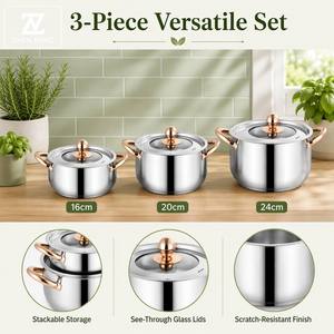 Ollas Apilables de Acero Inoxidable de Alta Calidad Zhenneng <span class=keywords><strong>para</strong></span> Reuniones Familiares, Regreso a Clases, Oficina, Ahorran un 80% de Espacio en la Cocina - Product Image 1