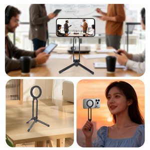 Portable Magnetic Phone Stand <b>Adjustable</b> <b>Height</b> Metal <b>Desk</b> Mount For Travel Outdoor Use - Product Image 4