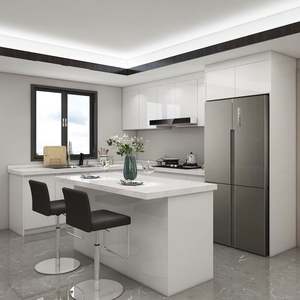Elegant <b>White</b> High <b>Gloss</b> Finish Modular Plywood Modern Kitchen <b>Cabinet</b> with Sink Customizable for Apartments - Product Image 2