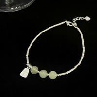 Bracelet en argent 925 avec perles de jade ajustable minimaliste bijou de chance