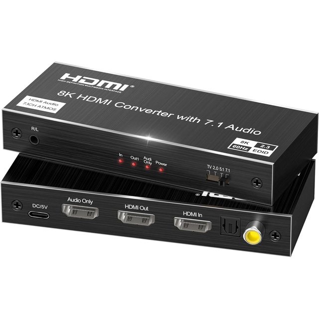 HDMI Converter with 7.1 Audio Extractor 8K60Hz Video Pass Digital Optical Coaxial Analog 3.5mm Audio DTS for TV Box Projector 5V