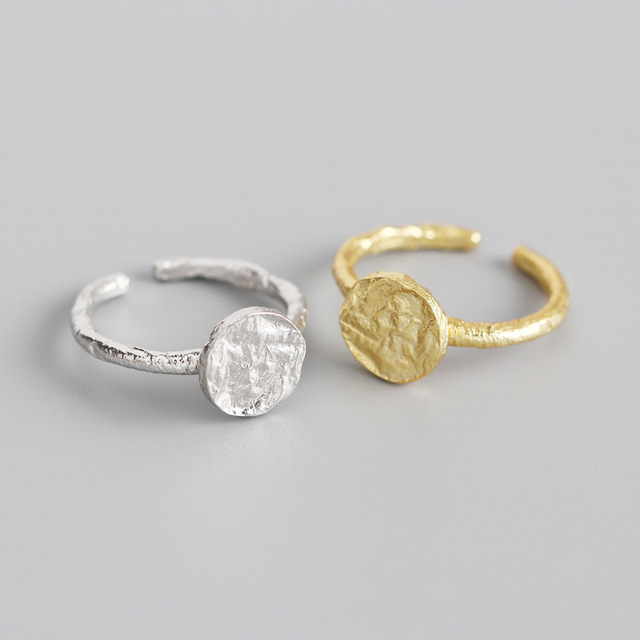 Wholesale Gold Plated 925 Sterling Silver Ring Adjustable Handmade Irregular Round Shaped Flat Ring for Women