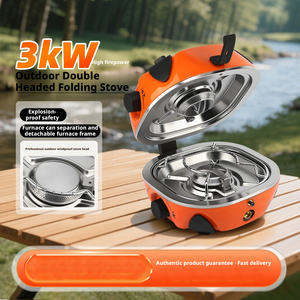 Estufa de <span class=keywords><strong>gas</strong></span> portátil de doble quemador para exteriores, plegable, con carcasa de succión magnética, fuego potente, para camping. - Product Image 2