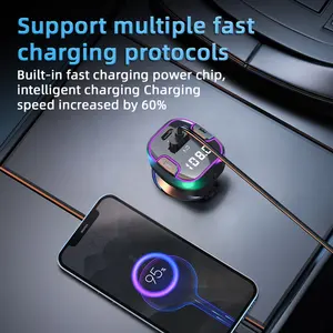 Bluetooth 5.3 Car Charger Fast Charging USB Type C Car Phone Charger FM Transmitter Handsfree Cigarette Lighter MP3 Music Player