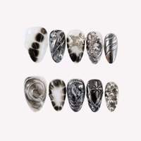 Ongles en acrylique 3D à pression, motif étoile gaufrée, dégradé, forme amande, logo personnalisable (vernis brillant/doré/mat), 10 pièces/paquet, pour fête