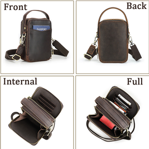Sac de téléphone vintage en cuir Crazy Horse pour <span class=keywords><strong>homme</strong></span> avec sangle amovible, bandoulière, pochette multi-poches, compatible avec téléphone 6,7 pouces et passeport - Product Image 3