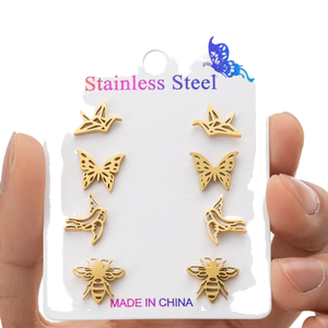 Europäische amerikanische 18 Karat vergoldete neue Edelstahl Tier <span class=keywords><strong>Origami</strong></span> Kran Schmetterling Biene baumeln Ohrringe Großhandel Mode Ohr - Product Image 1