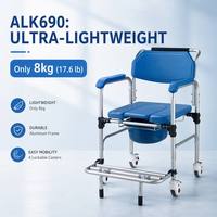 Chaise d'aisance pliante réglable de soins de santé pratique et légère pour les personnes âgées handicapées