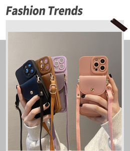 Niedliche leichte Luxus-Ledertasche Design Geldbörse Flip Card Pouch Cover Weiche Silikon-Telefon hülle für iPhone 16 Pro mit Schulter gurt - Product Image 4