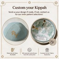 Kipá Verde Salvia con Logotipo Personalizado, Kippot Personalizadas con Forro Floral Botánico para Bar Mitzvah, Recuerdo, Accesorio Ritual