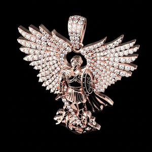 Pendentif Hip Hop personnalisé Saint-Michel avec diamants de laboratoire, en argent 925 plaqué or, bijoux de luxe pour femme, taille brillant IGI - Product Image 1