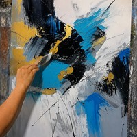 Grande toile peinte à la main, peinture abstraite moderne et colorée, palette de couteaux, texture 3D épaisse, art mural pour la décoration du salon