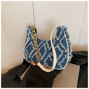 Borse a Spalla da Donna in Denim Trapuntato Effetto Vissuto, Borsetta Portatile Trendy - Product Image 1