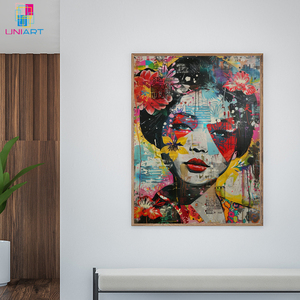 UNIART Banksy femme <span class=keywords><strong>japonaise</strong></span> toile <span class=keywords><strong>peinture</strong></span> accrocheur graffiti décoration murale cadeau parfait pour les amateurs de culture amoureuse - Product Image 4