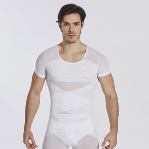 Camiseta de compresión para hombre, reductora de barriga, moldeadora de abdomen cruzado, invisible, con sujeción de <span class=keywords><strong>pecho</strong></span>, manga corta, moldeador corporal - Product Image 3