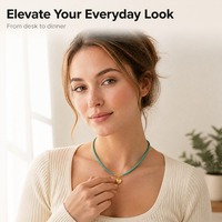 Collier Pendentif Bohème Fait Main en Laiton Plaqué Or 18K avec Pierre Turquoise Naturelle, Cœur Doré Perlé pour Femme, Cadeau Court