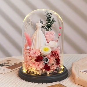 Cadeau de la Saint-Valentin, robe de mariée, fleur artificielle, rose sous cloche en verre, cadeau créatif pour petite amie, anniversaire - Product Image 1
