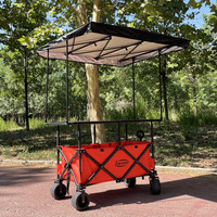 Chariot de camping pliable avec auvent et table, chariot utilitaire d'extérieur pour pique-nique, plage, marché