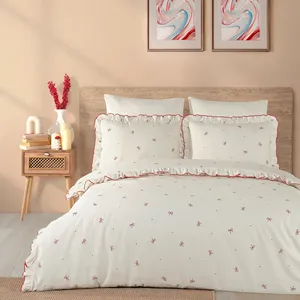 Ensemble de literie double en coton blanc à volants et nœuds Karden Flower Rosalie - Product Image 3