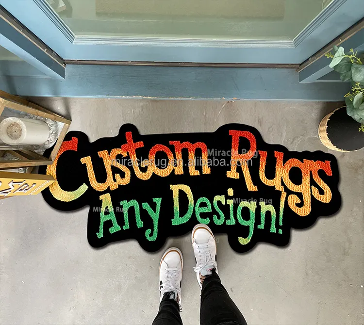 Area Rugs Floor Indoor Custom Design Logo Rug Letter Handmade Tufted Carpet Custom Die Cut Floor Rug