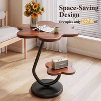 Table d'appoint en forme de fleur, plateau en bois, pieds en métal courbés, table d'appoint compacte à deux niveaux pour plantes, vases, livres, petits espaces