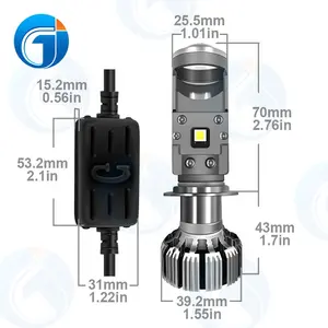 JG G7 lampu depan LED proyektor Super terang, bola lampu depan Laser LED H4 Mini H4 70W 8000LM Bi lensa proyektor mobil