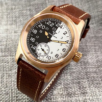 Montre de pilote sportive Tandorio neuve de 36 mm, mouvement ST1701, cadran noir et blanc, acier/titane/bronze, verre saphir, montre-bracelet