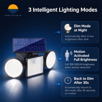 Lampe solaire murale pour cour et patio, 3 têtes rondes, 500LM, 231 LED, capteur PIR, contrôle de la lumière, micro-lumière, IP65, étanche, ABS, montage mural