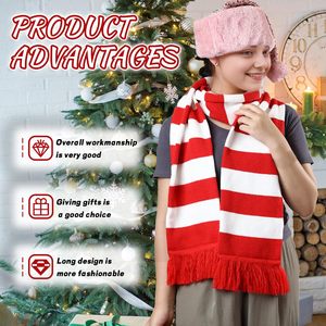 Bufanda de punto a rayas rojas y blancas SINSEN, larga, térmica, cálida para invierno, para mujeres y hombres - Product Image 6