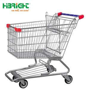 Chariot de supermarché en fil métallique de style américain avec logo imprimé Deux roulettes arrière rigides avec poignée Chariot de panier - Product Image 2