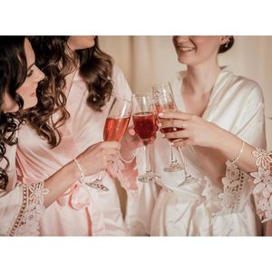 SIORO - Kimono Corto de Seda para Mujer con Ribete de Encaje, Bata de Novia para Damas de Honor - Product Image 4