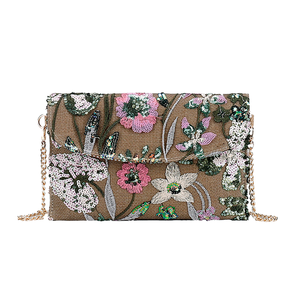 Women Floral Sequins Embroidery Envelope Clutch Purse Detachable Metal Chain Evening Bag for Wedding Family Reunion - Product Image 5