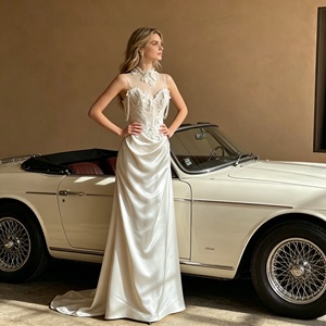Abito da <span class=keywords><strong>Sposa</strong></span> <span class=keywords><strong>Vintage</strong></span> Francese in Pizzo Leggero, Abito da Sera di Alta Gamma per Spose, in Raso Trasparente con Coda a Sirena - Product Image 4