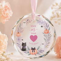 Ornamen Kaca Kristal Cetak UV Halloween 8x8cm, Hiasan Gantung Labu Kucing Hitam Cat Air untuk Hadiah Rumah