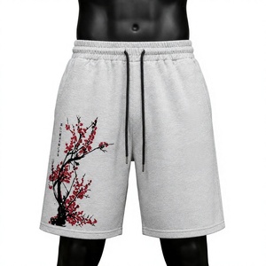 Shorts de survêtement pour hommes en molleton 100% coton épais avec logo personnalisé, imprimé graphique japonais, coupe oversize, style streetwear et décontracté pour la gym - Product Image 1