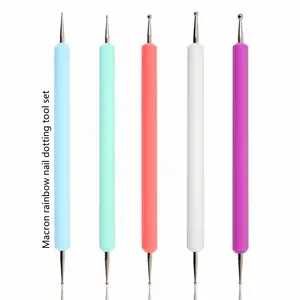 BQAN New Product OEM Nail Dotting Tip Acrylic Handle Nail Dotter Tool Dotting Pen Macron Rainbow Colors Plastic 3mm~20mm