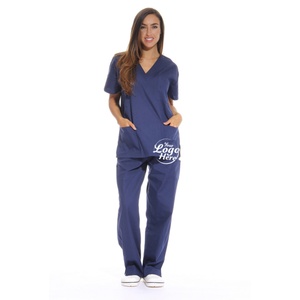 Women's Nurse's <b>Uniform</b> <b>Scrub</b> Sets Knitted 100% Polyester Six Pocket Medical <b>Scrubs</b> V-Neck Cargo Pants Straight Leg - Product Image 1